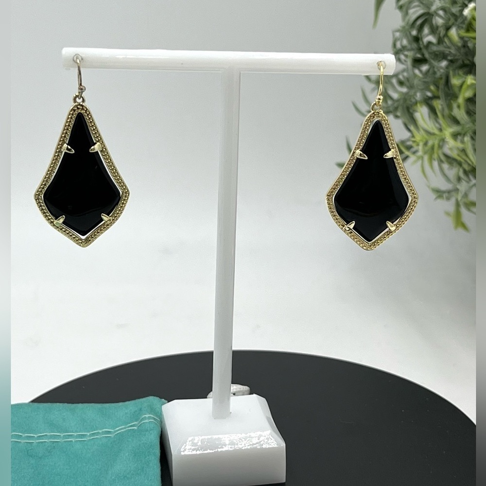Kendra Scott Black Alexandria 14k Gold Plated Black Opaque Glass Drop‎ Earrings